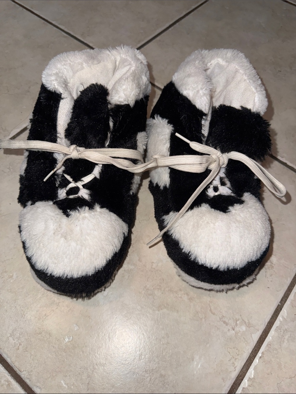 Soulmates Black and White Plush Lace-Up Slipper Boots